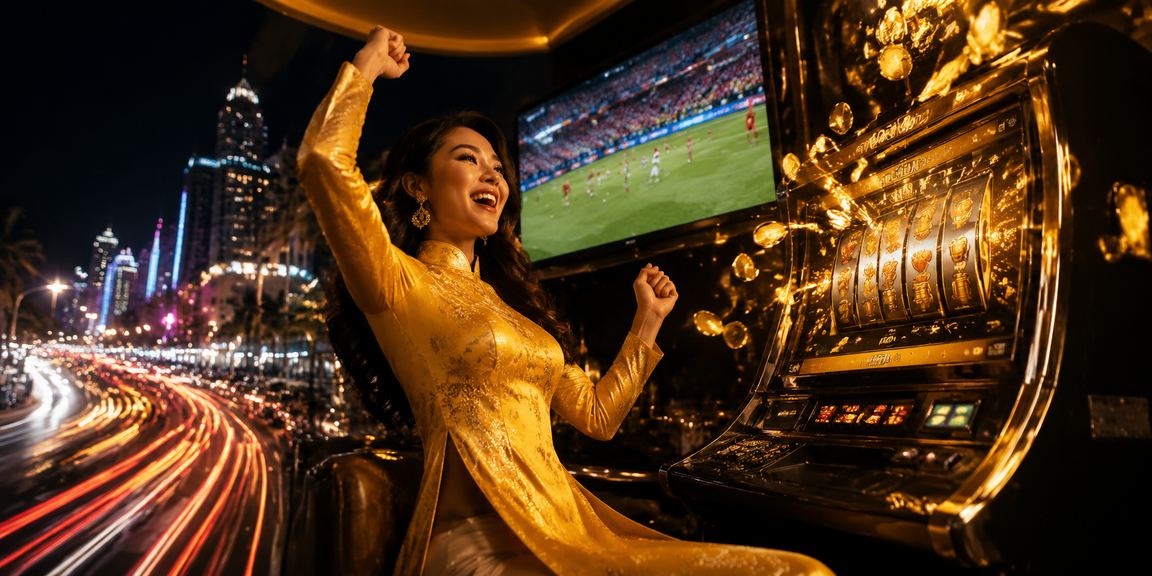 Người dùng trong trang phục áo dài chơi slot game casino tại Đà Nẵng